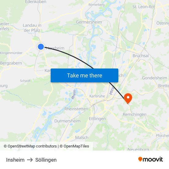 Insheim to Söllingen map