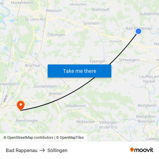 Bad Rappenau to Söllingen map