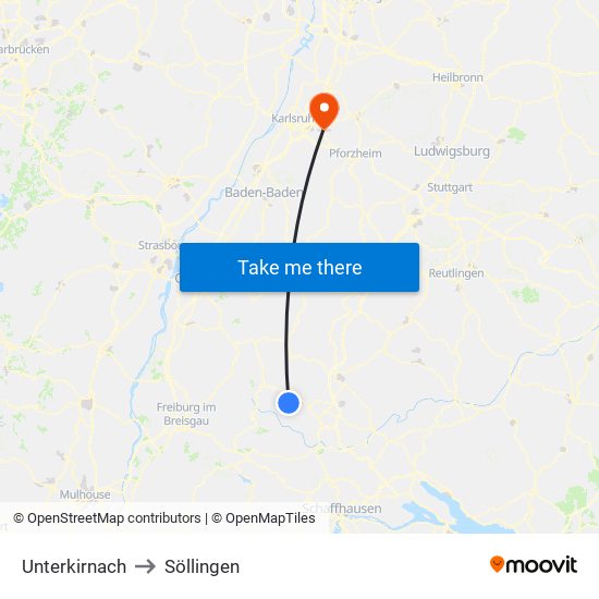 Unterkirnach to Söllingen map