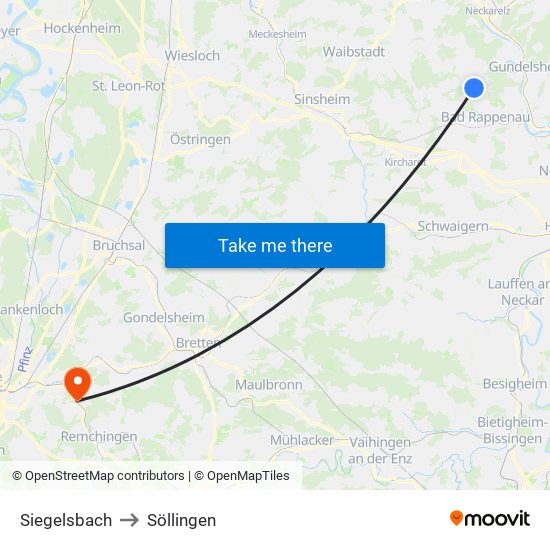 Siegelsbach to Söllingen map