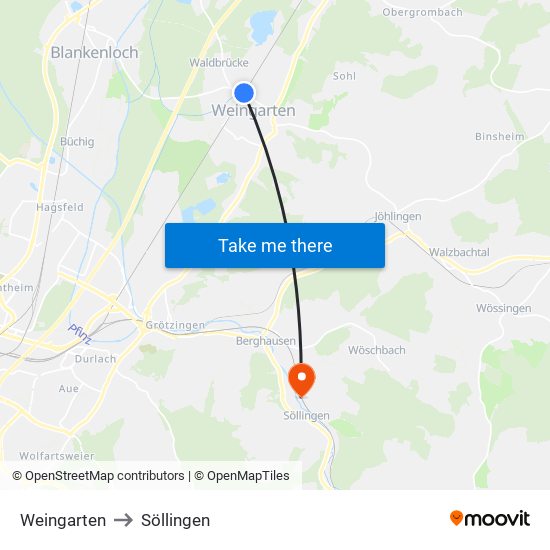 Weingarten to Söllingen map