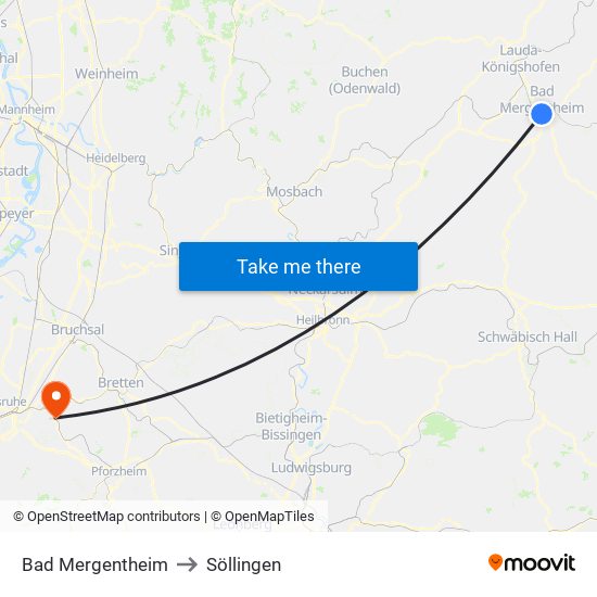 Bad Mergentheim to Söllingen map