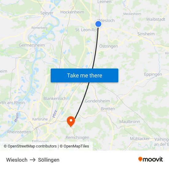 Wiesloch to Söllingen map