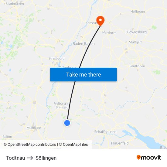 Todtnau to Söllingen map