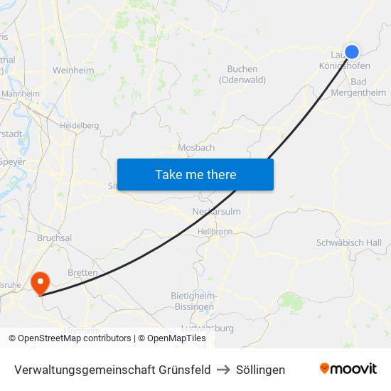 Verwaltungsgemeinschaft Grünsfeld to Söllingen map