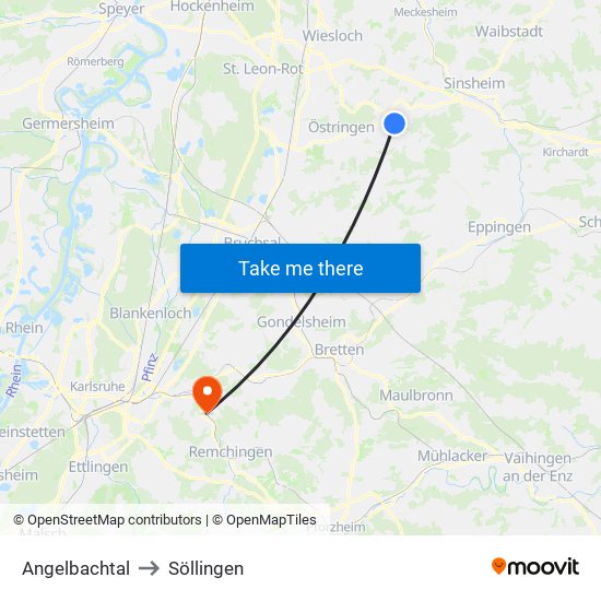 Angelbachtal to Söllingen map