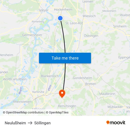 Neulußheim to Söllingen map