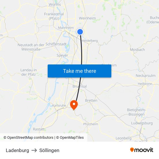 Ladenburg to Söllingen map