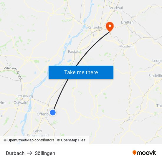 Durbach to Söllingen map