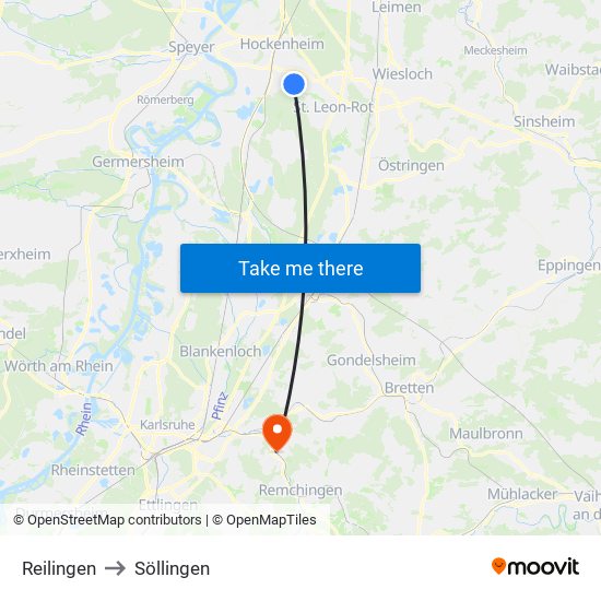 Reilingen to Söllingen map