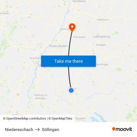 Niedereschach to Söllingen map