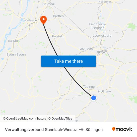 Verwaltungsverband Steinlach-Wiesaz to Söllingen map