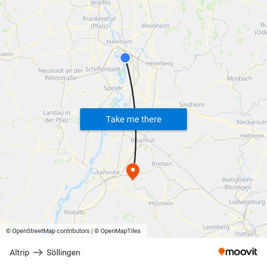 Altrip to Söllingen map