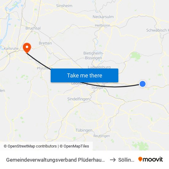 Gemeindeverwaltungsverband Plüderhausen-Urbach to Söllingen map