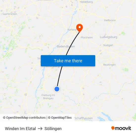 Winden Im Elztal to Söllingen map