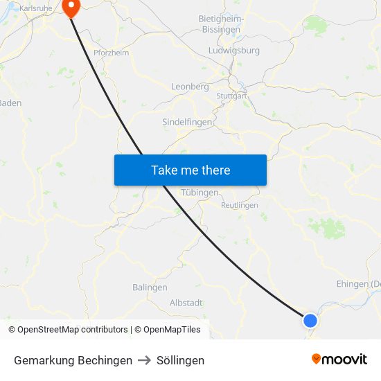 Gemarkung Bechingen to Söllingen map