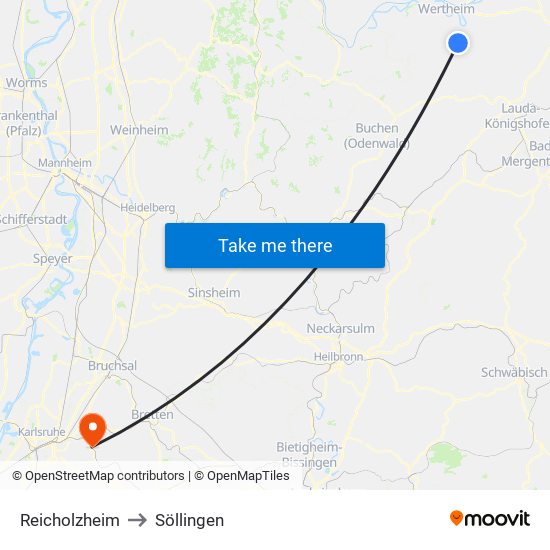 Reicholzheim to Söllingen map