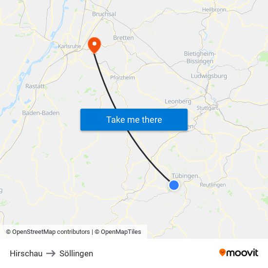 Hirschau to Söllingen map