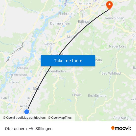 Oberachern to Söllingen map