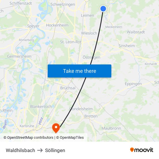 Waldhilsbach to Söllingen map