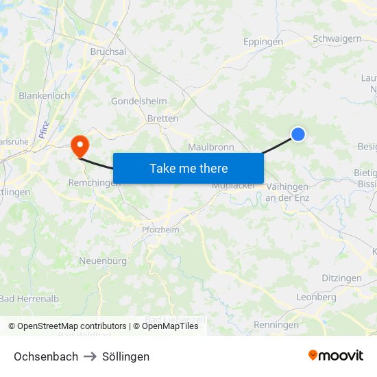 Ochsenbach to Söllingen map