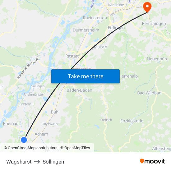 Wagshurst to Söllingen map