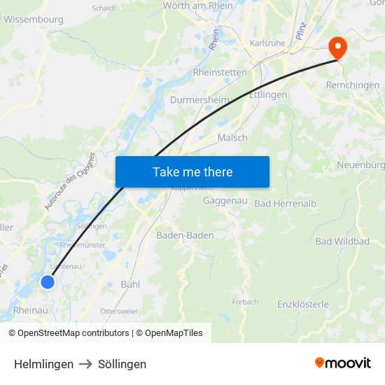 Helmlingen to Söllingen map