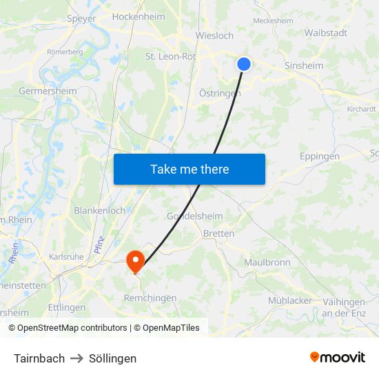 Tairnbach to Söllingen map