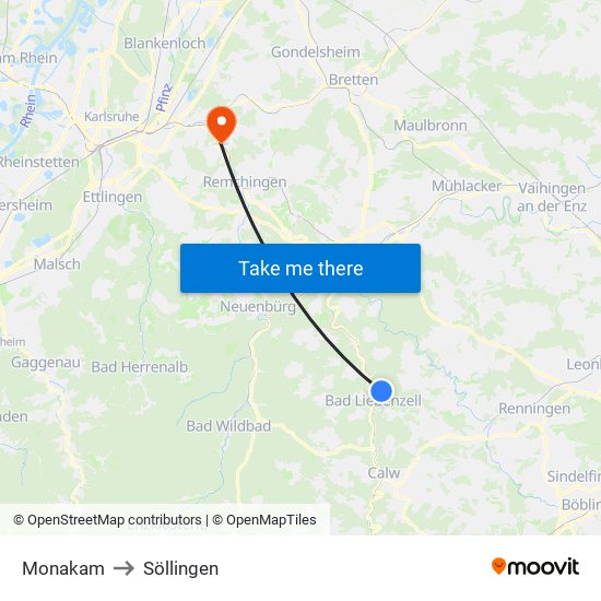 Monakam to Söllingen map