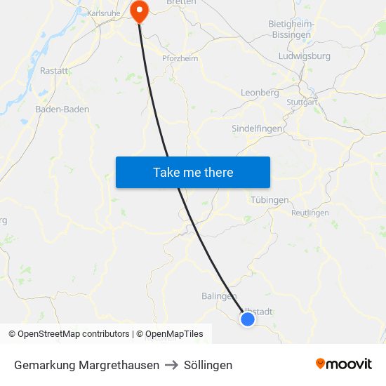 Gemarkung Margrethausen to Söllingen map