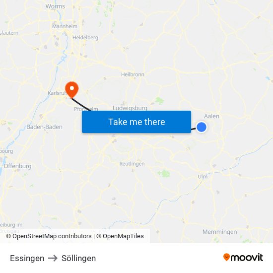 Essingen to Söllingen map