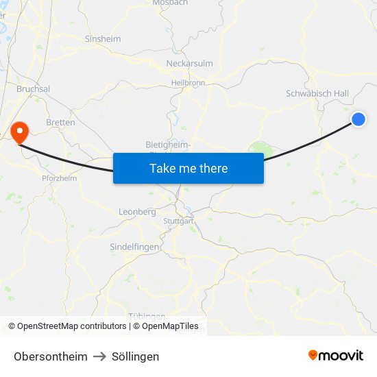 Obersontheim to Söllingen map