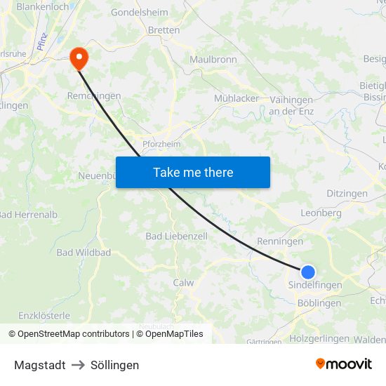 Magstadt to Söllingen map