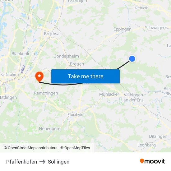 Pfaffenhofen to Söllingen map