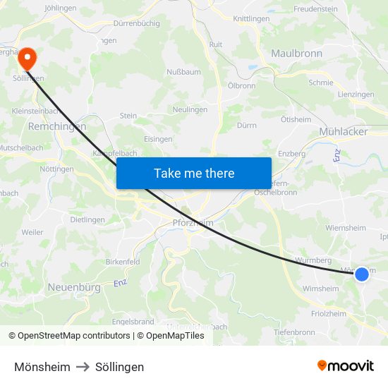 Mönsheim to Söllingen map