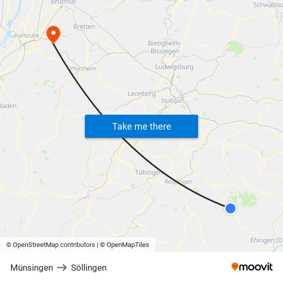 Münsingen to Söllingen map