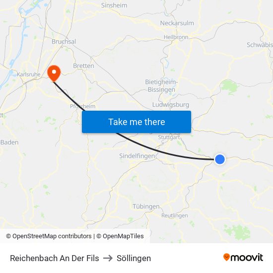 Reichenbach An Der Fils to Söllingen map