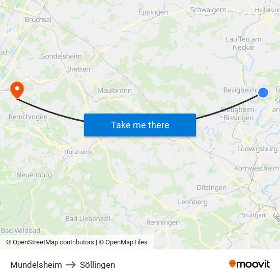 Mundelsheim to Söllingen map