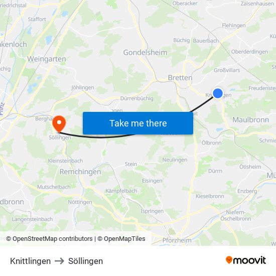 Knittlingen to Söllingen map