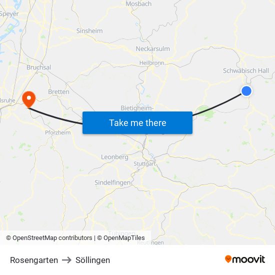 Rosengarten to Söllingen map