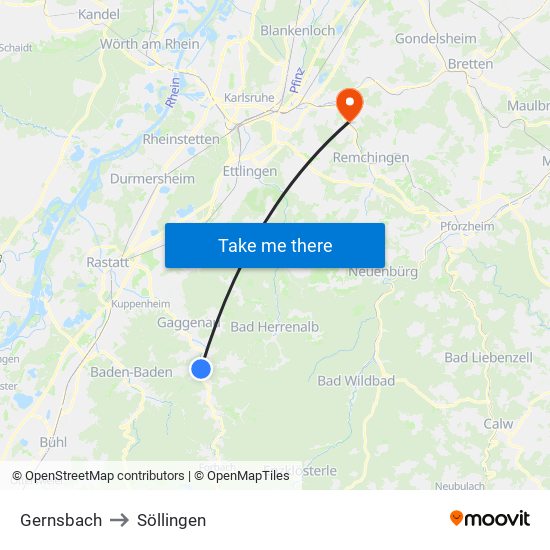 Gernsbach to Söllingen map