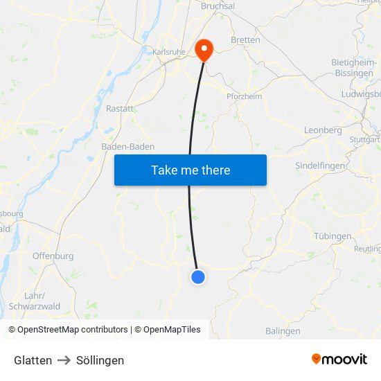 Glatten to Söllingen map