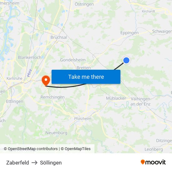 Zaberfeld to Söllingen map