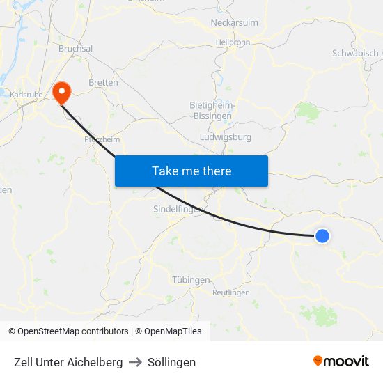 Zell Unter Aichelberg to Söllingen map