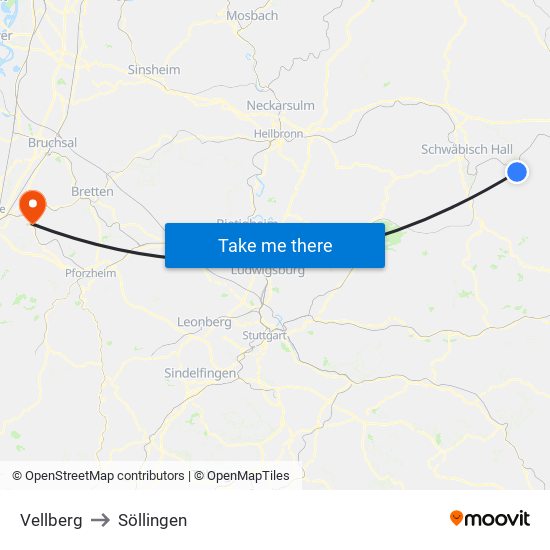 Vellberg to Söllingen map