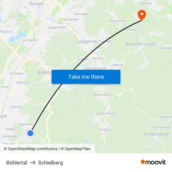 Bühlertal to Schielberg map