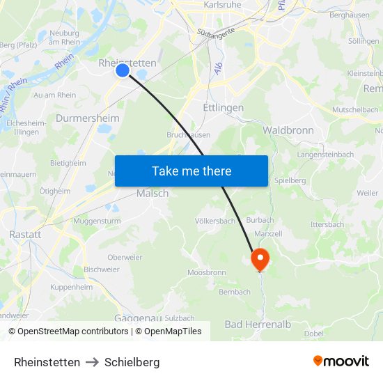 Rheinstetten to Schielberg map