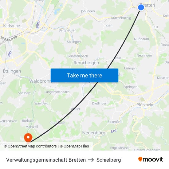 Verwaltungsgemeinschaft Bretten to Schielberg map