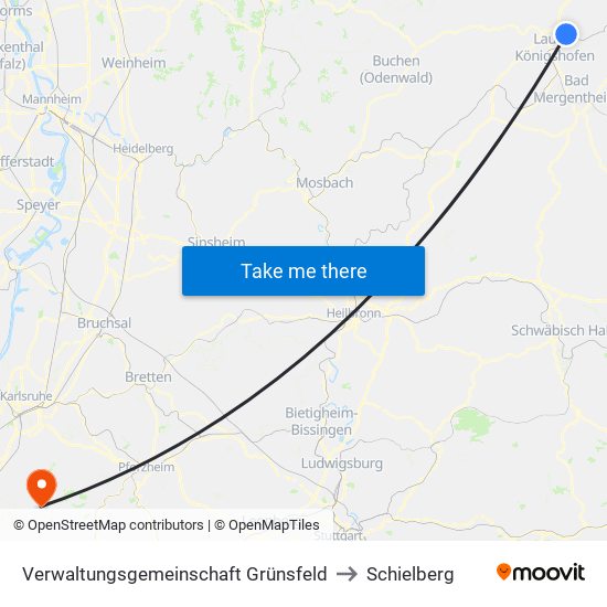 Verwaltungsgemeinschaft Grünsfeld to Schielberg map