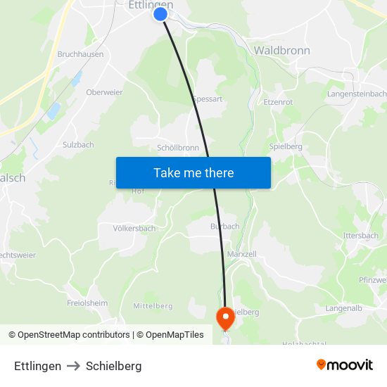 Ettlingen to Schielberg map